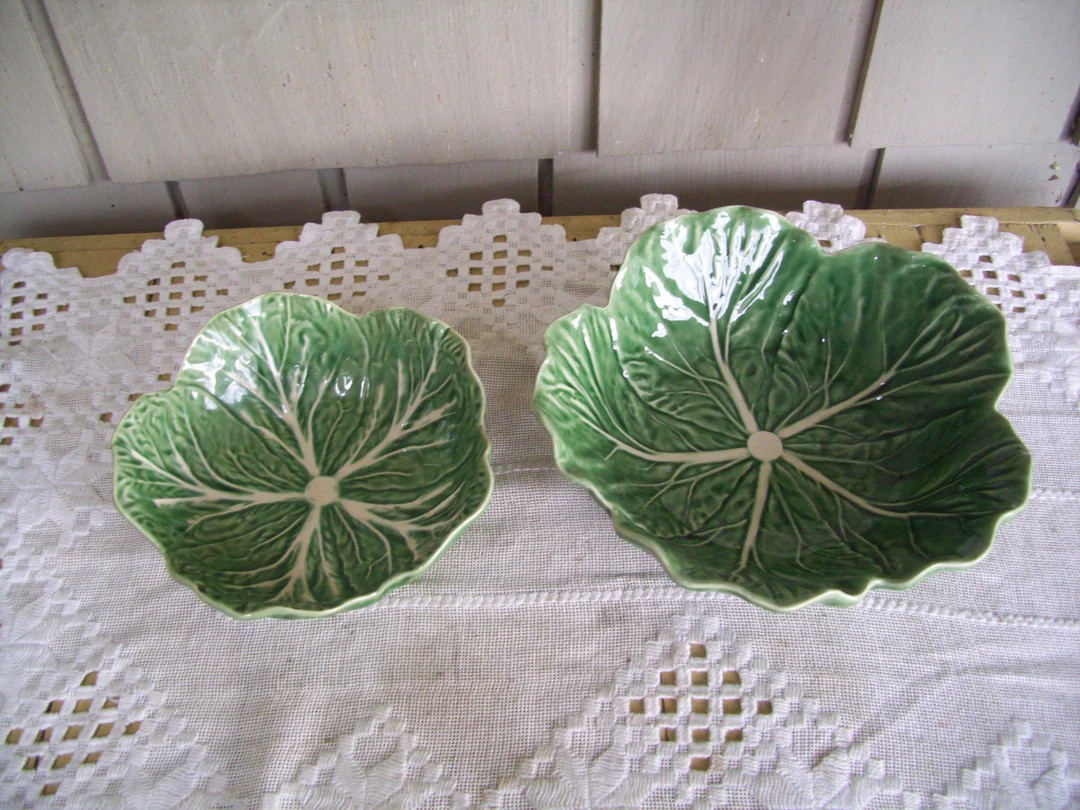 Two Vintage Bordallo Pinheiro Cabbage Leaf Serving Salad Bowls, Made in Portugal | Etsy (US)