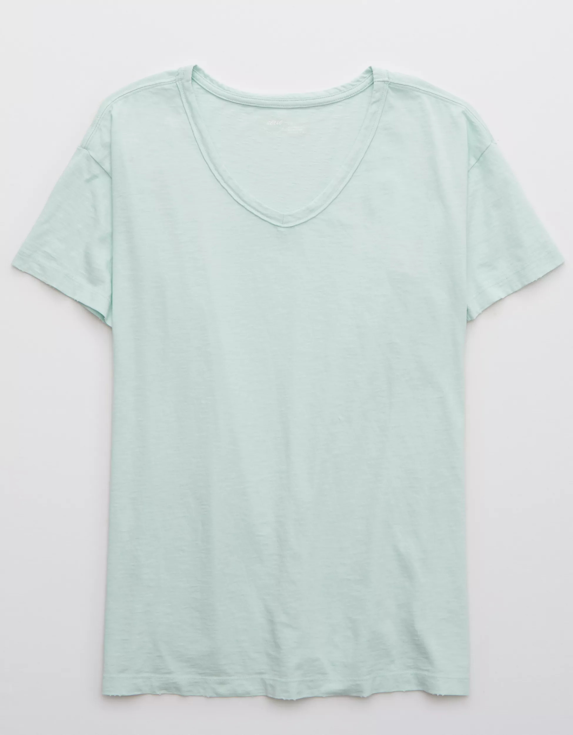 Aerie Distressed V Neck Oversized Boyfriend T-Shirt | American Eagle Outfitters (US & CA)