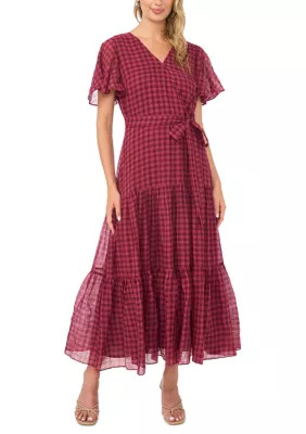 Women's Plaid Flutter Sleeve Chiffon Midi Dress | Belk