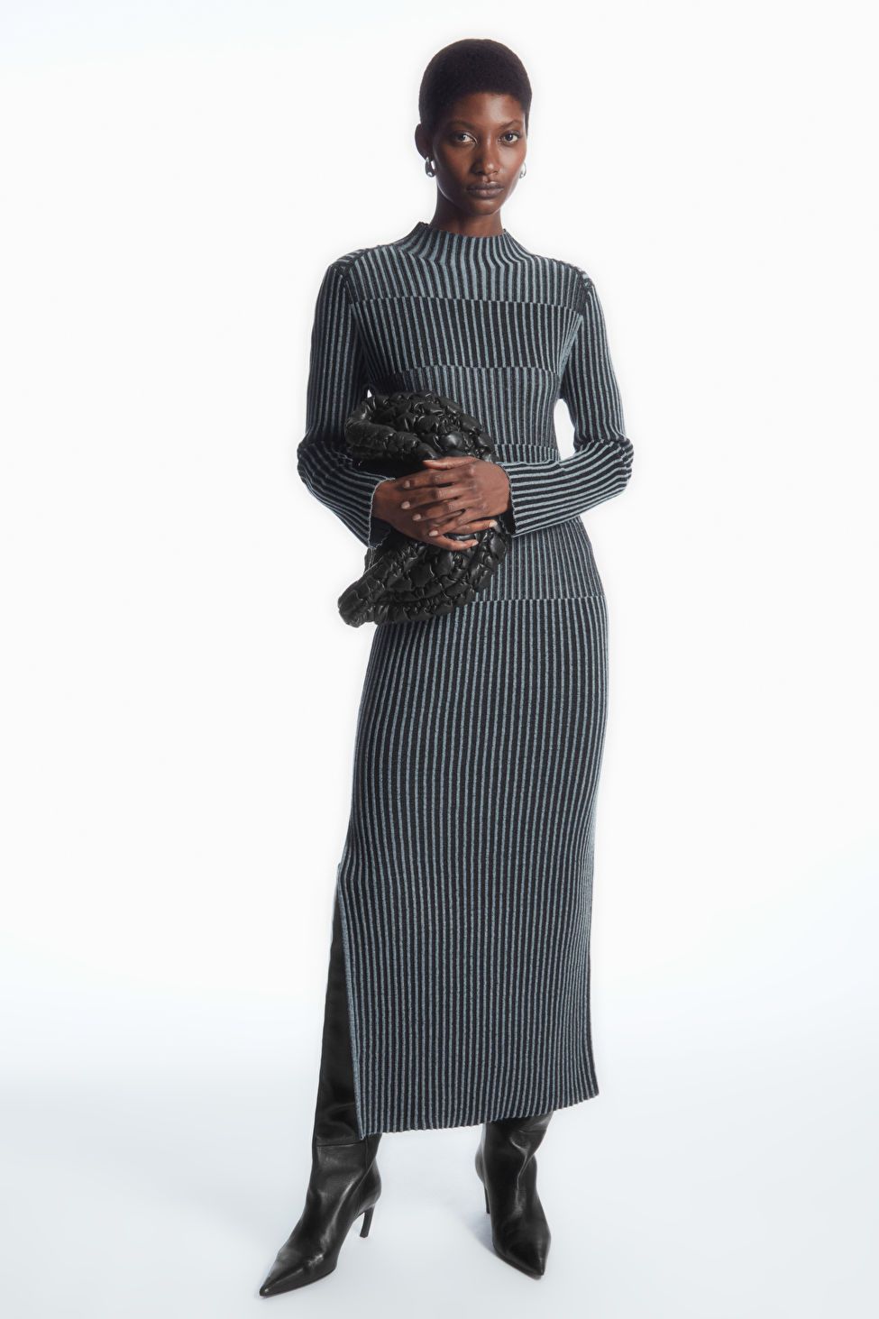 STRIPED RIBBED-KNIT MIDI DRESS - BLUE - Dresses - COS | COS (US)