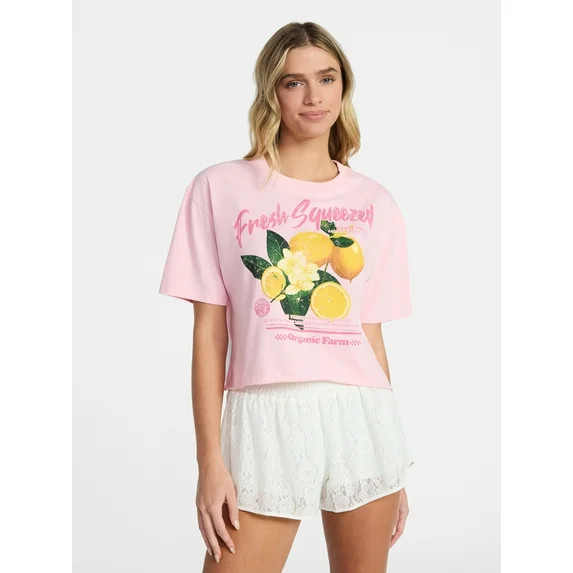 No Boundaries Boxy Cropped Graphic Tee, Women's XXS-XXL | Walmart (US)