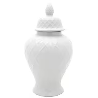 Oriental Furniture 20 in. Diamond Pattern White Temple Jar BW-TJARD-WHT - The Home Depot | The Home Depot