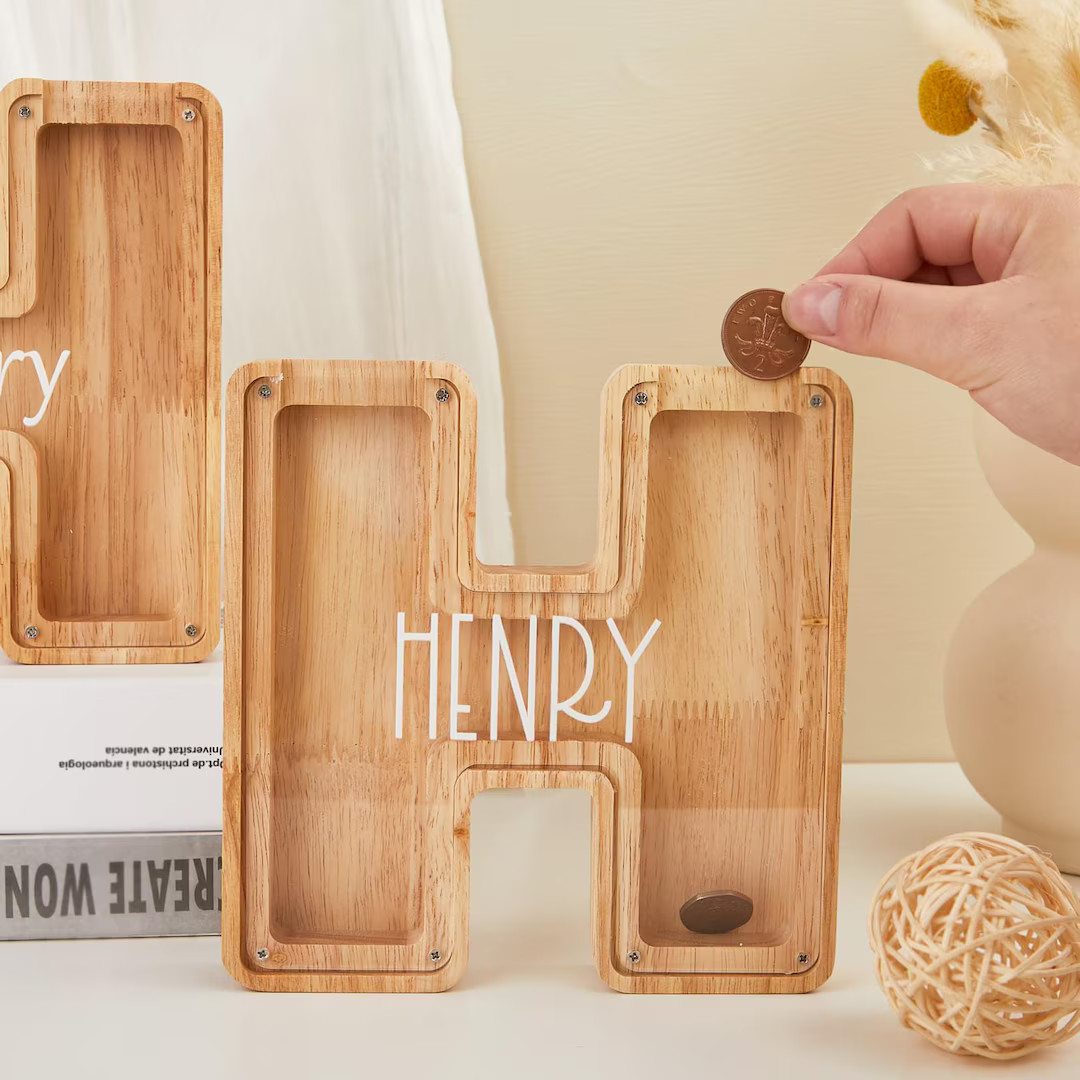 Personalized Large Wooden Kids Letter Piggy Bank, Wood Gift for Kids, Custom Name Coin Bank, Wood... | Etsy (US)