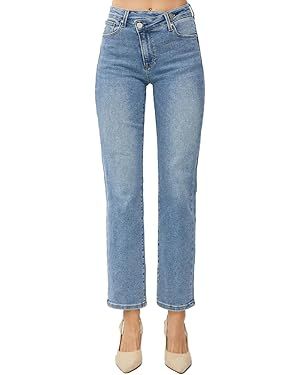 SALT TREE Risen Jeans - High Rise Crossover Straight Jeans - RDP5333 | Amazon (US)