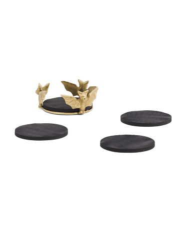 Set Of 4 Coasters With Bat Holder | TJ Maxx