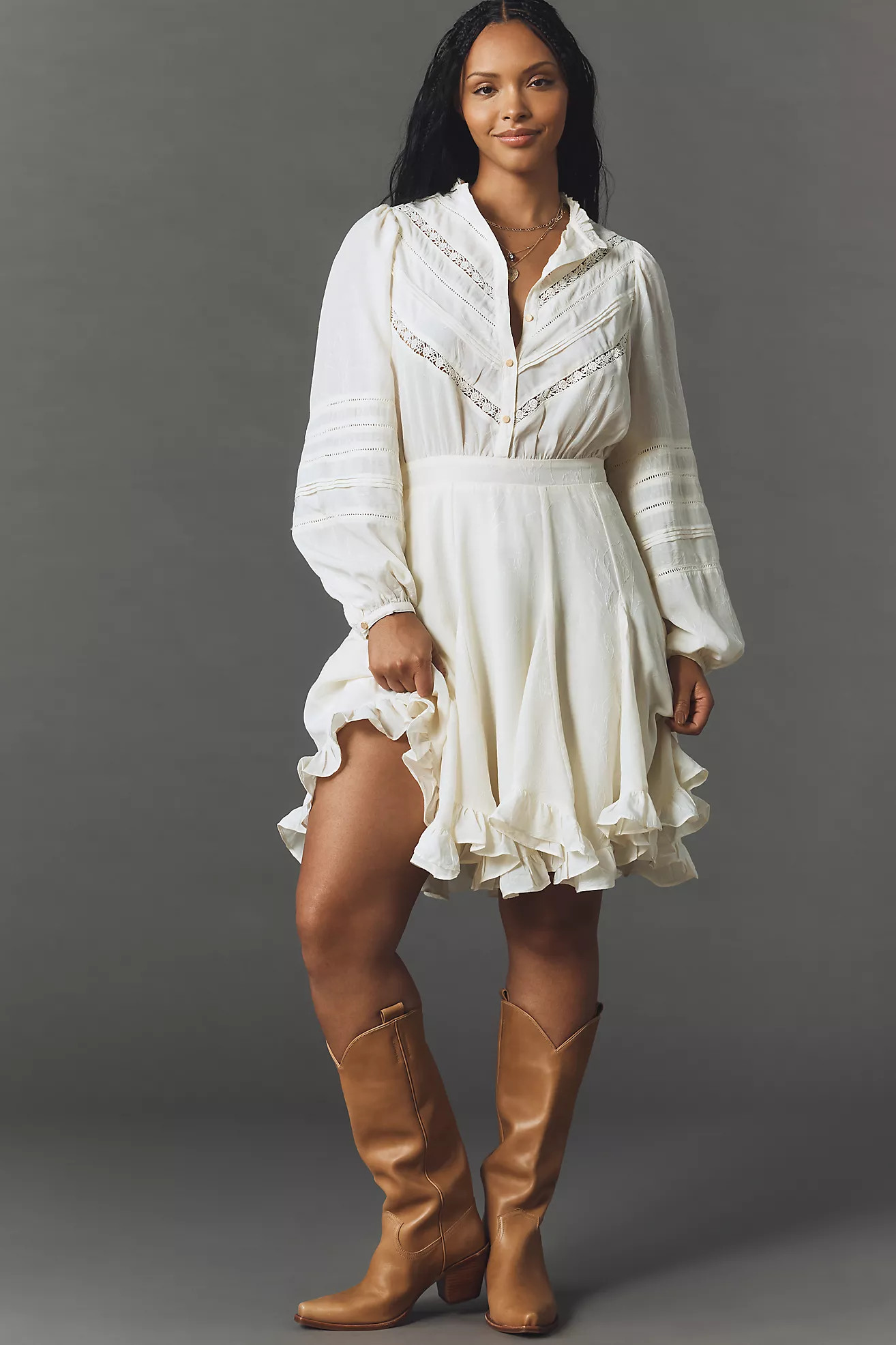 En Saison Gabriella Long-Sleeve Ruffle Mini Dress | Anthropologie (US)