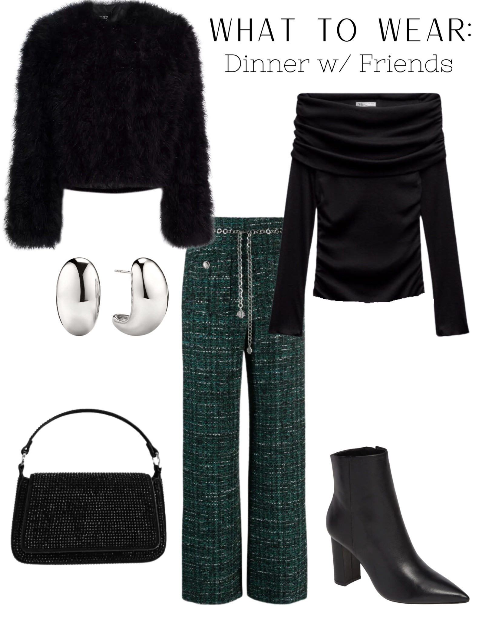 What to Wear - Dinner with Friends 

Chic Green Tweed Trousers perfect for winter and cold weather styling. Love a basic off the shoulder. 

#coldweather #goingout

#LTKMostLoved #LTKstyletip #LTKSeasonal