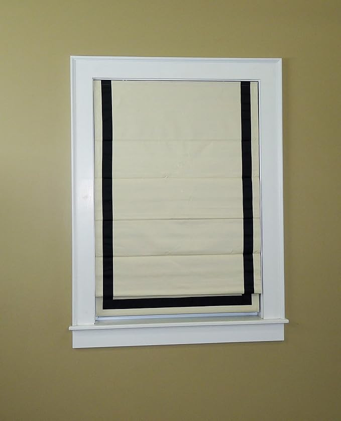 Thermal Blackout Cordless Roman Shade with Ribbon Border (36" Wide x 63 Long, Beige with Black Ri... | Amazon (US)