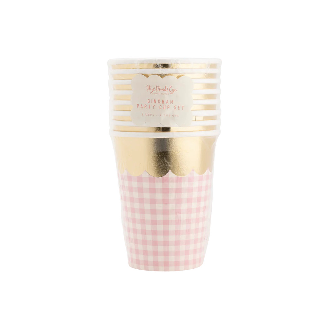 Gingham Cups with Gold Scallop | My Mind's Eye