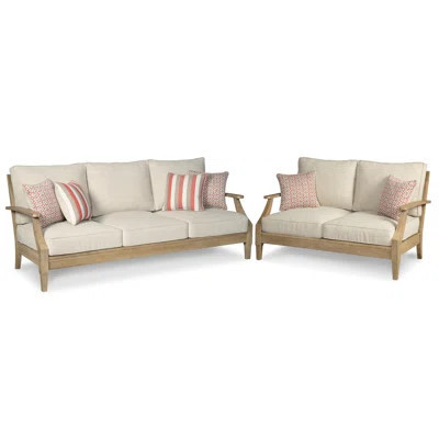 Arikka 81" Wide Outdoor Eucalyptus Sofa with Cushions | Wayfair North America