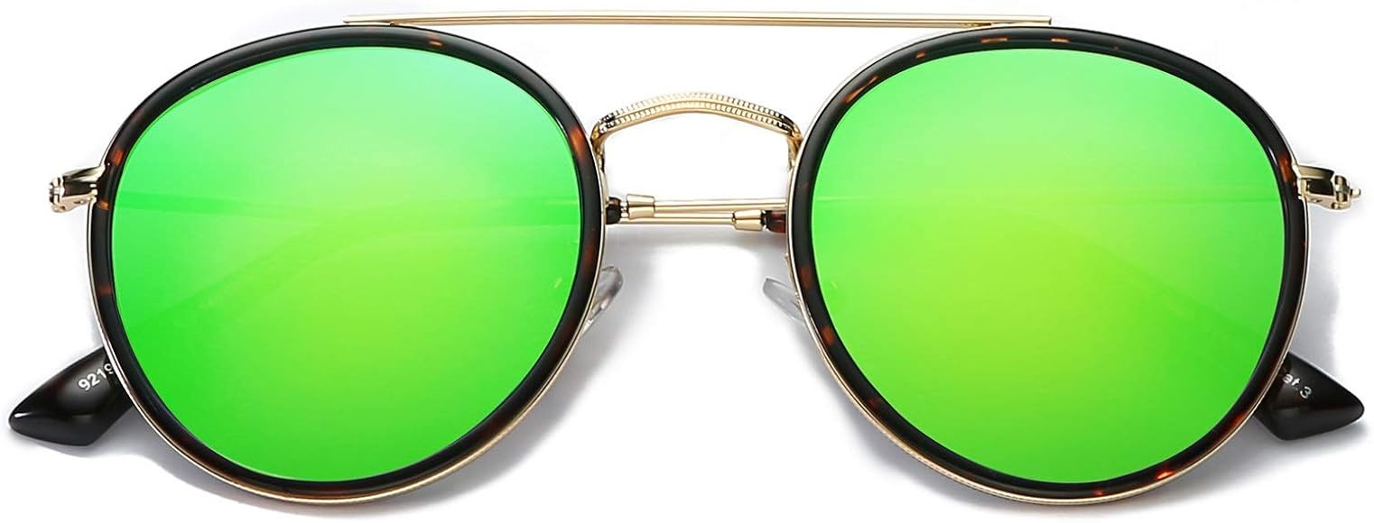 Small Round Double Bridge Sunglasses For Women Men Polarized 100% UV Protection | Amazon (US)