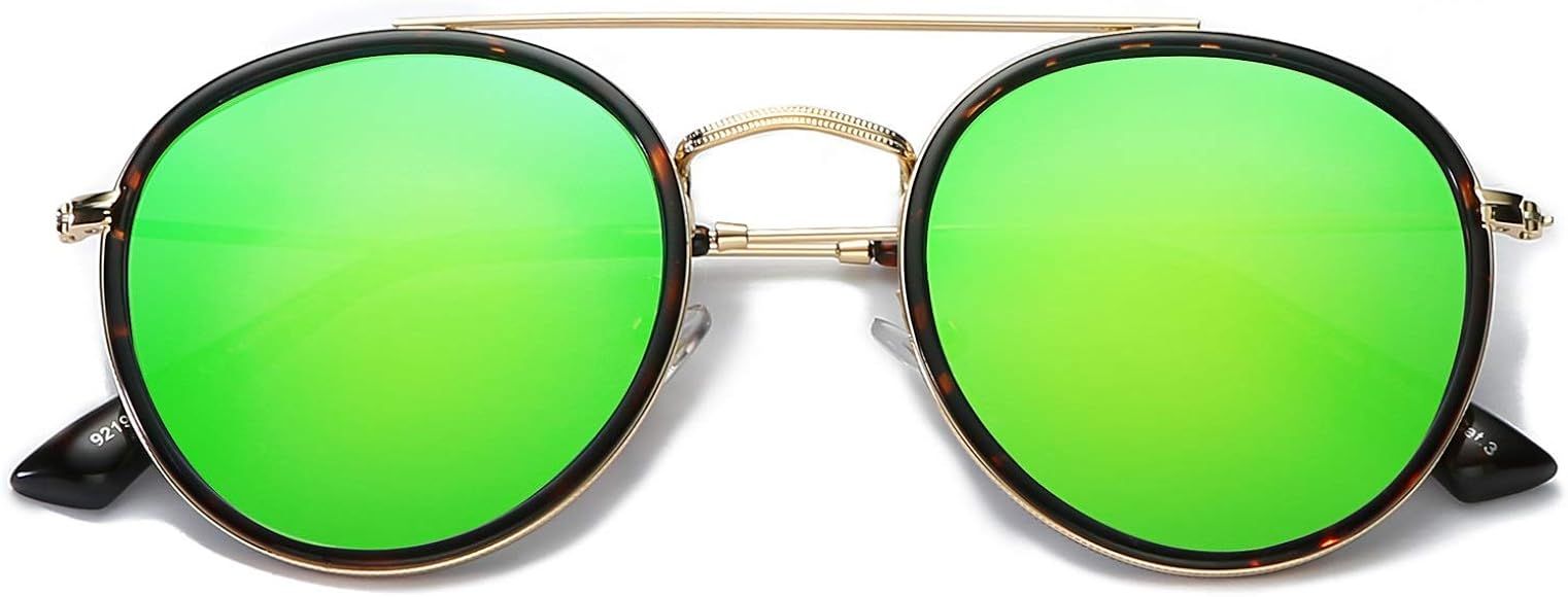 Small Round Double Bridge Sunglasses For Women Men Polarized 100% UV Protection | Amazon (US)
