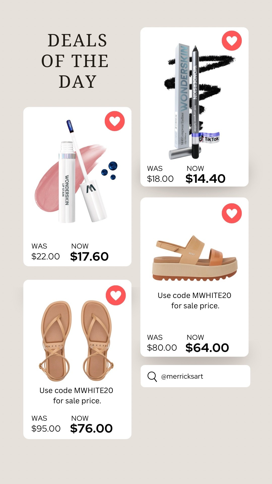 A few fantastic things on sale today! Lip stain that lasts all day, eyeliner that lasts all day, and two amazing summer sandals with my code MWHITE20￼