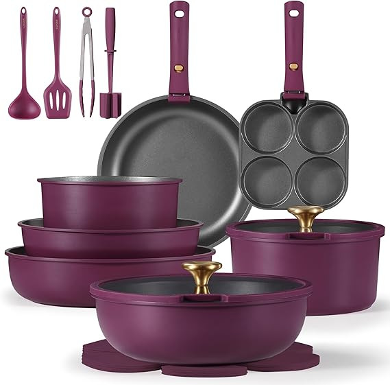 CAROTE 21pcs Pots and Pans Set, Nonstick Cookware Set Detachable Handle, Induction Kitchen Cookwa... | Amazon (US)
