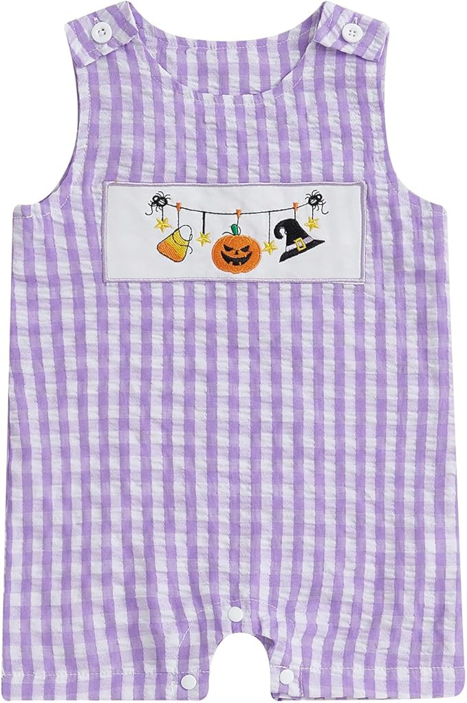 Toddler First Halloween Baby Girl Boy Outfit Sleeveless Romper Smocked Jumpsuit One Piece Shortal... | Amazon (US)