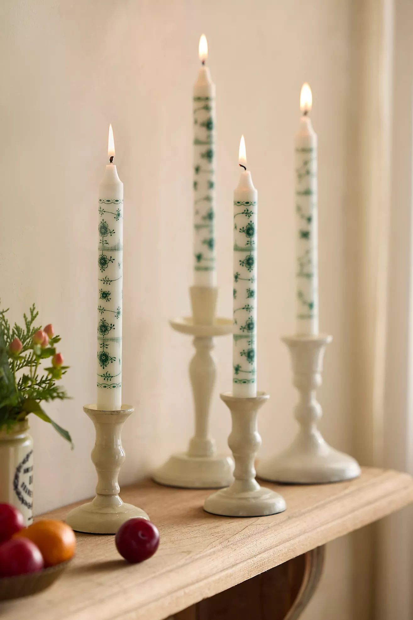 Danish Floral Tapers, Set of 4 Green | Anthropologie (US)