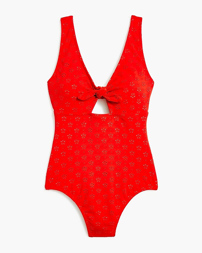 Eyelet cutout one-piece swimsuit with bow | J.Crew Factory