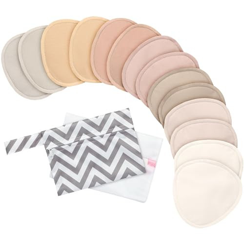 14-Pack Organic Nursing Pads - Washable Breast Pads for Breastfeeding, Nursing Bra Nipple Pads for Breastfeeding, Pumping Bra Reusable Breast Pads, Maternity Breastfeeding Bra Pads (Neutrals, L 4.8") | Amazon (US)