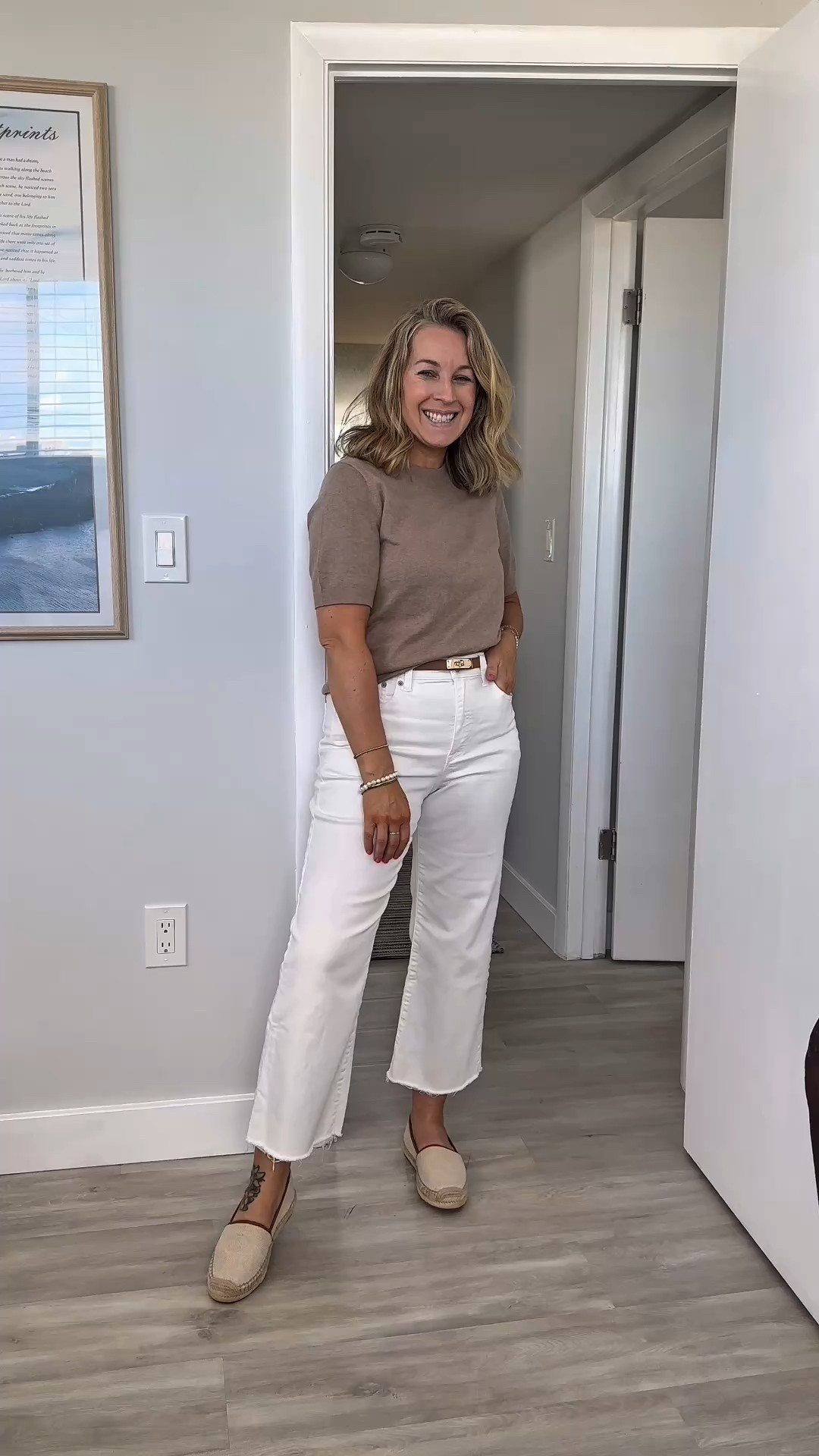 Closet refresh in full swing 🧺✨ Linking these everyday neutrals that I’ll be reaching for nonstop—
 • White cropped denim (TTS, size 29, classic length)
 • Blue straight-leg jeans with all-day stretch 🙌(TTS, size 29, classic length)
 • Tan short sleeve sweater  - M
 • White linen vest & button-down - M
 • Two neutral shoes I’m obsessed with: sandals + espadrilles (both comfy + cute!) TTS 8
Everything is classic, flattering, and mix + match perfection. 
@j.crewfactory #jcrewfactorypartner


#LTKWatchNow #LTKFindsUnder50 #LTKStyleTip