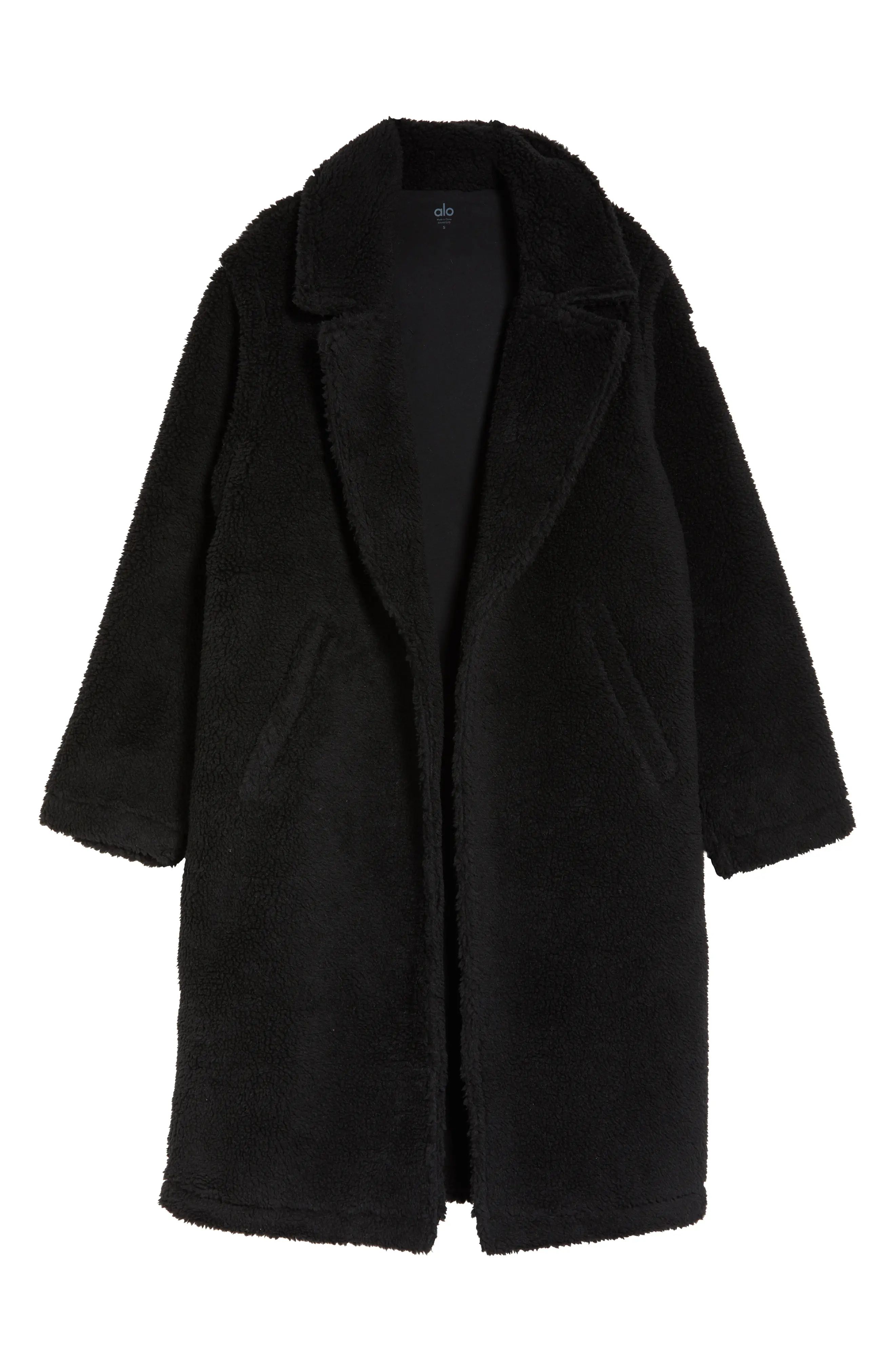 Alo Faux Shearling Coat, Size Medium in Black at Nordstrom | Nordstrom