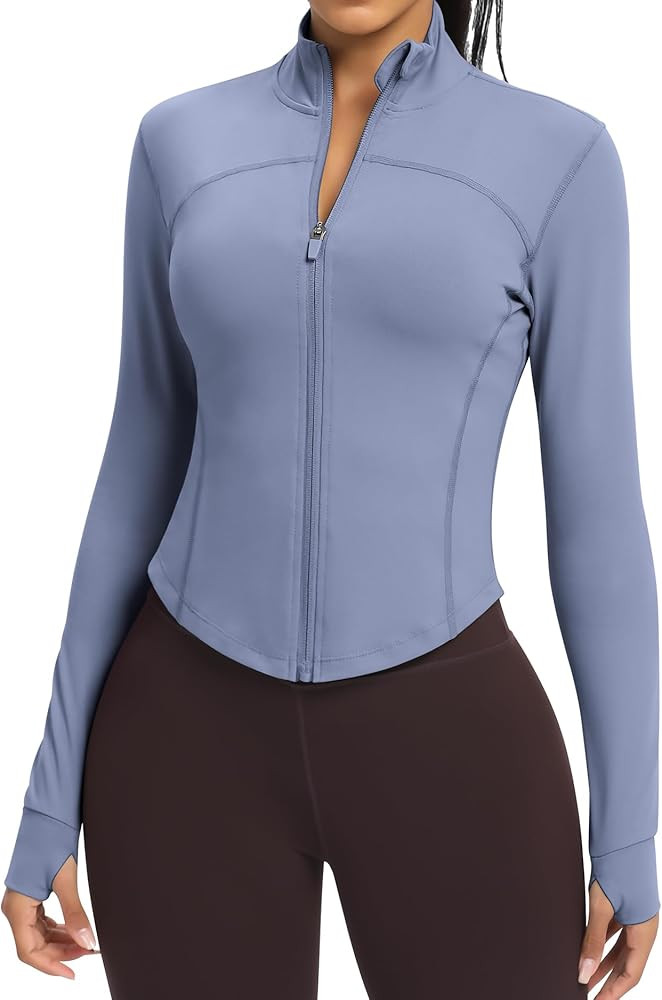 Amazon.com: colorskin Women's Lightweight Zip Up Workout Jackets Yoga Cropped Running Gym Track A... | Amazon (US)