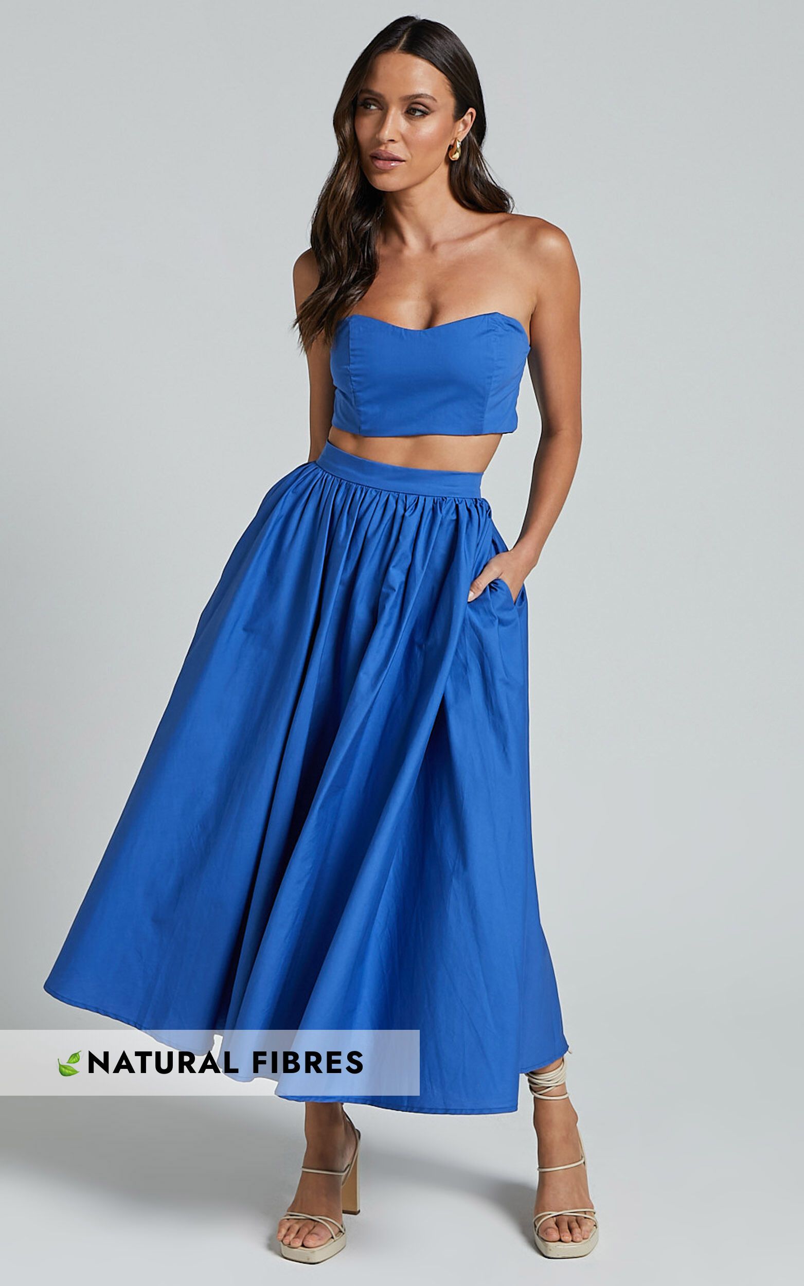 Olympia Two Piece Set - Strapless Corset Top and Full Midi Skirt Set in Cobalt Blue | Showpo (US, UK & Europe)