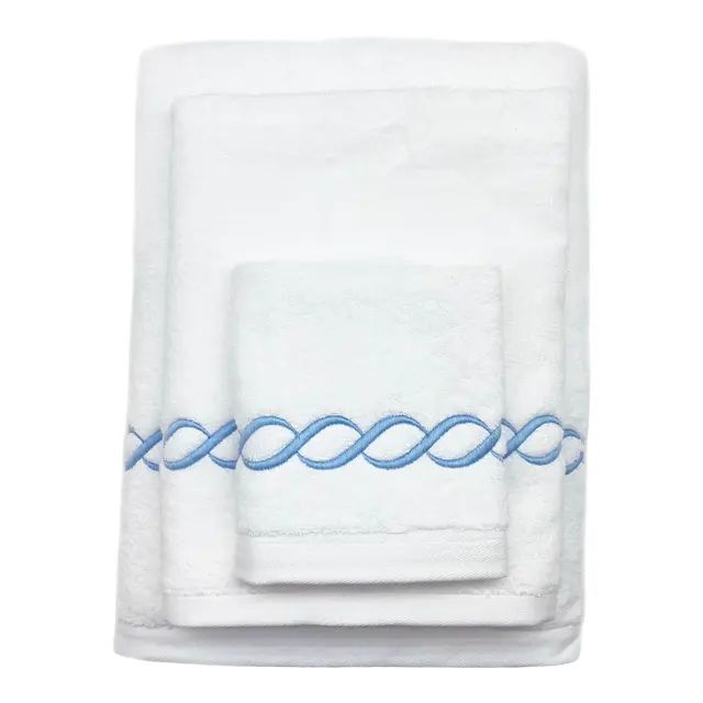 Scalloped Chain Towel Set in Light Blue - 3 Pieces | Chairish