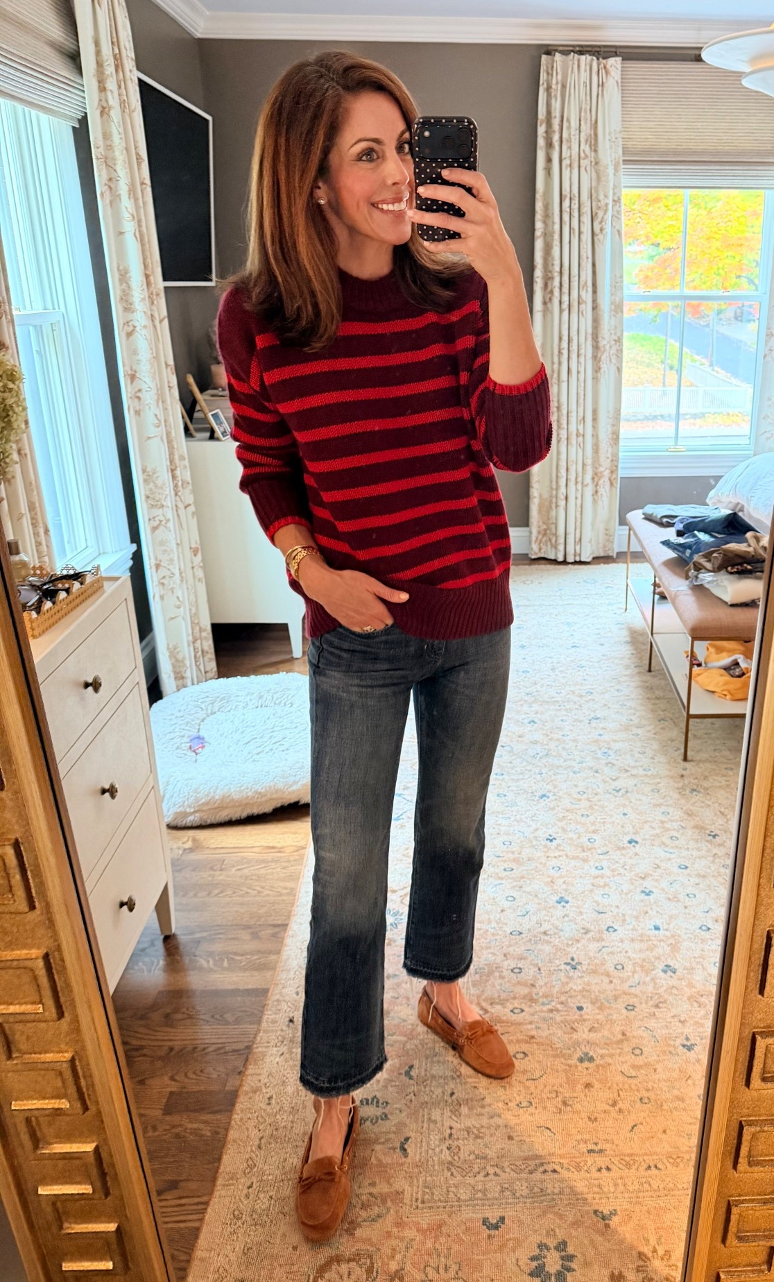 Obsessed with the color combo of this sweater. In an XS and size 25 jeans. 

#LTKOver40 #LTKSeasonal