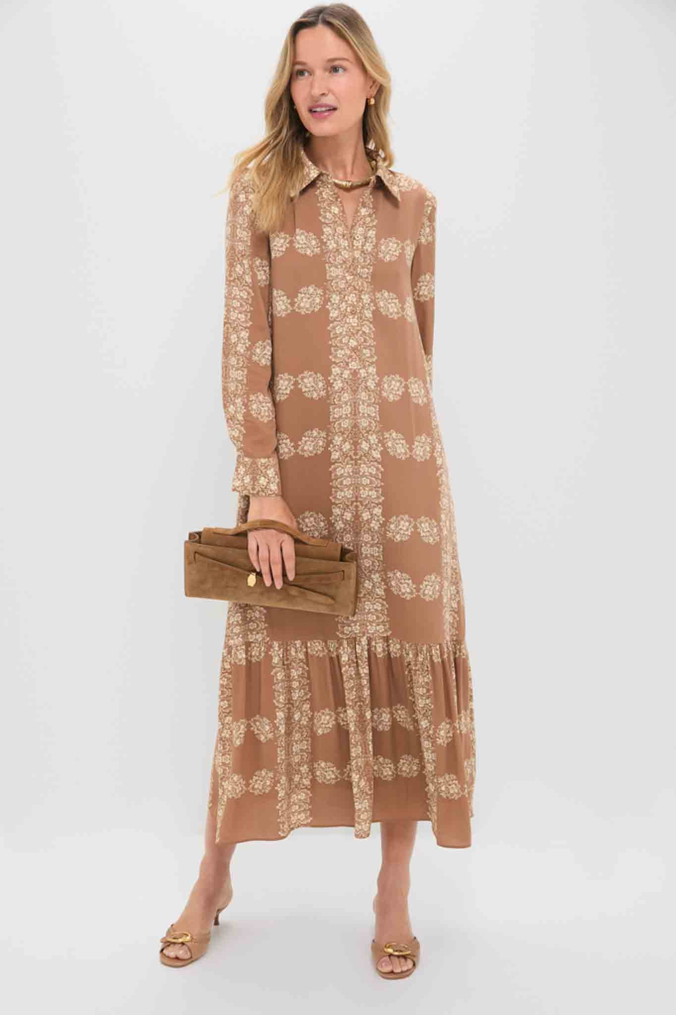 Tan Floral Miller Maxi Shirt Dress | Tuckernuck (US)