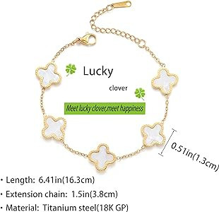 TICVRSS 18K Gold Plated Clover Lucky Bracelet for Women White/Black/Red/Green Bracelets Cute Link... | Amazon (US)