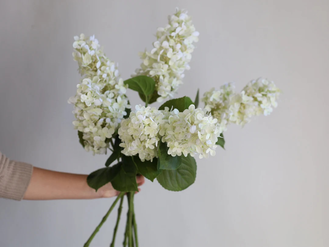 27.5 Real Touch Large Cone Shaped Artificial Hydrangeas Stem, Conic Artificial White Flowers, /DI... | Etsy (US)