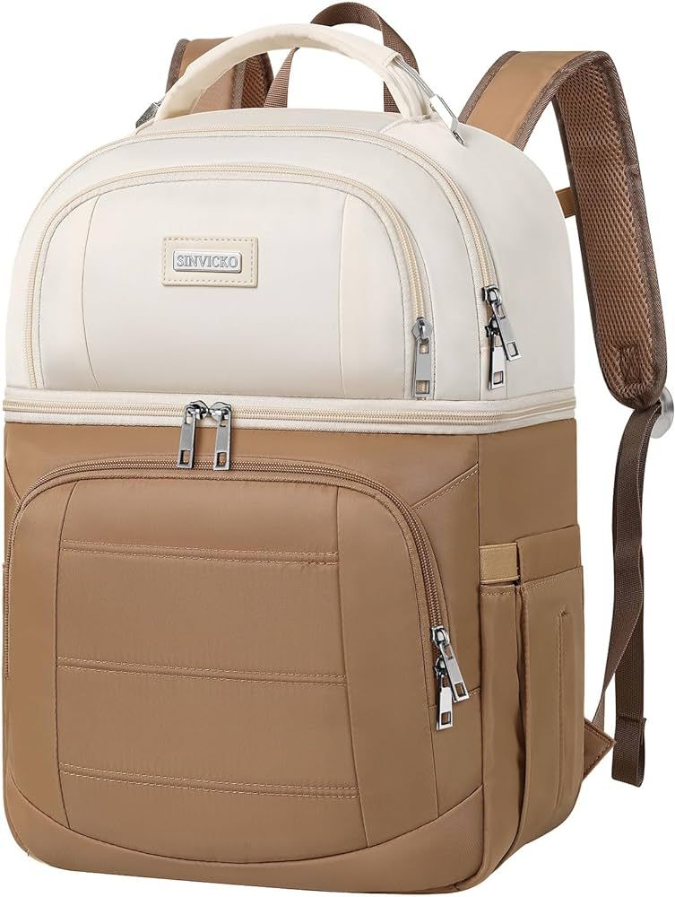 Dual Compartment Backpack Cooler, 12 x 6.6 x 17.3 inch, Apricot & Khaki, Polyester | Amazon (US)