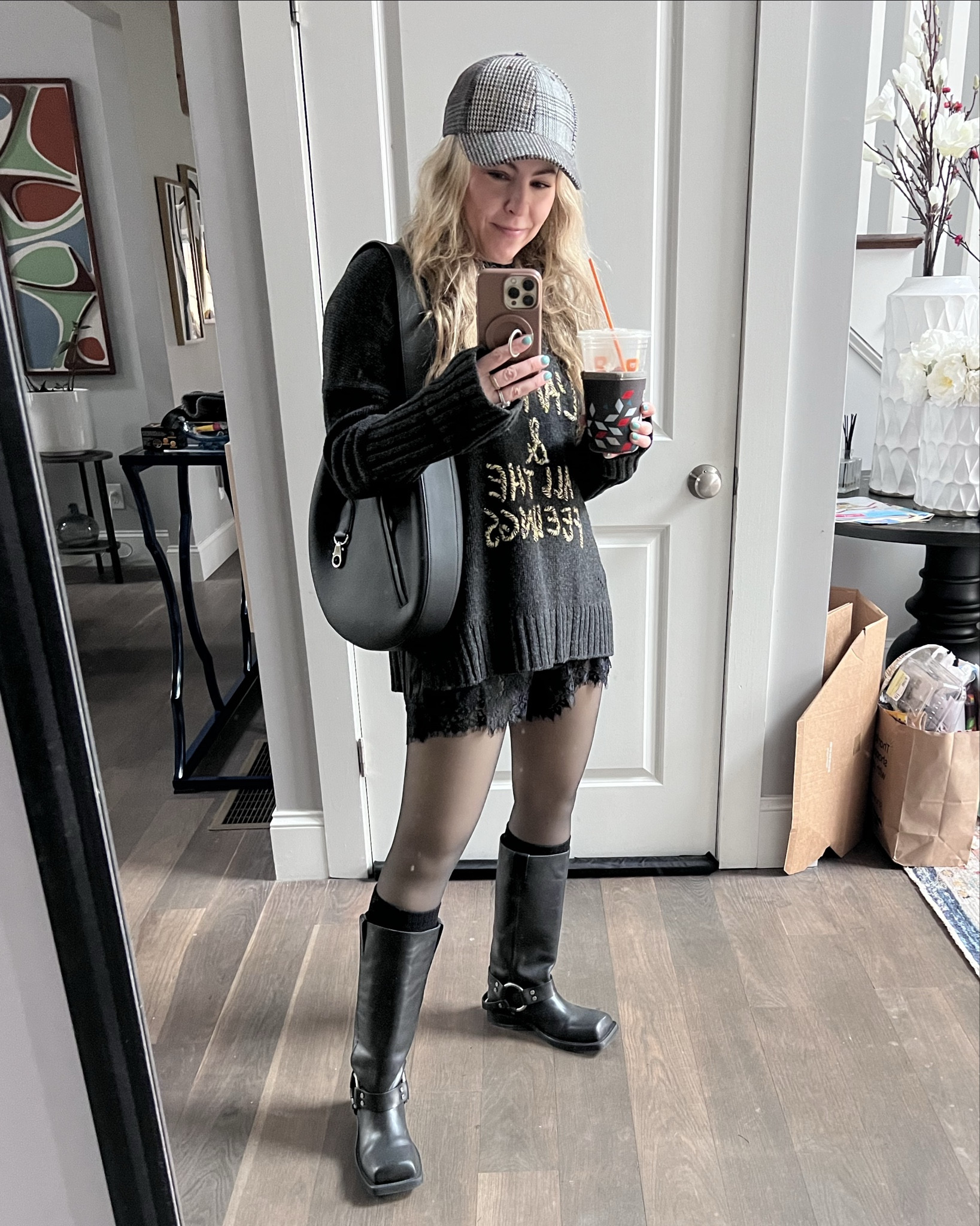I call it Grunge Holiday…not sure that works, but you get the idea. Dark colors, distressed textures, chunky boots, and a hint of lace to make it “fancy” - this is my vibe this season

#LTKOver40