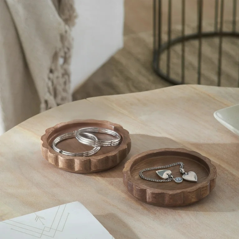 My Texas House 2-Piece Natural Mango Wood Decorative Trinket Trays, 5.32" x 1" | Walmart (US)