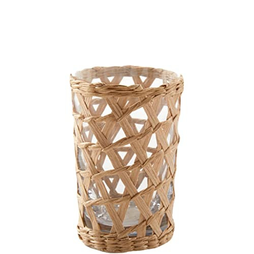 Tableau 4 Pack Rattan Glass Holder Set - Wicker Decor with 4 Dishwasher Safe Drinking Glasses, Rustic Rattan Decor Glass Holder for Indoors or Outdoors, Woven Glass Beverage Container, Candle Holder | Amazon (US)