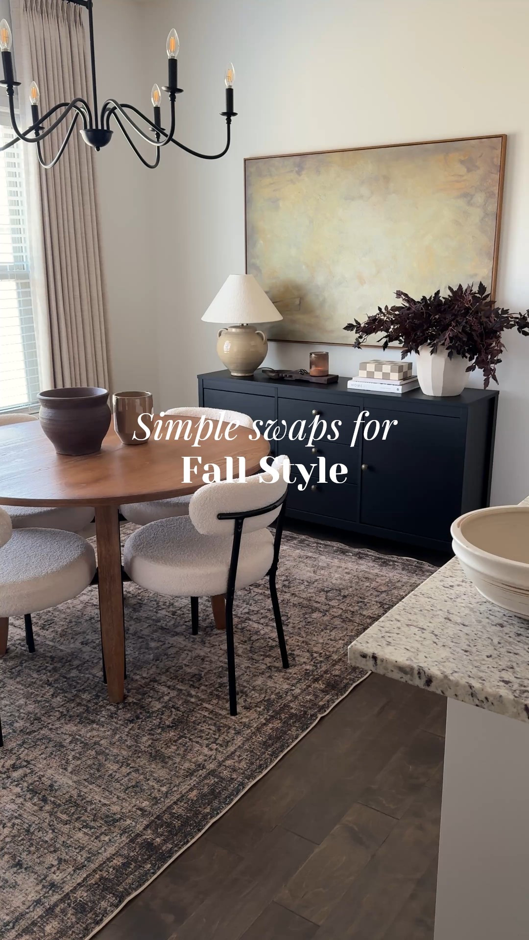 Simple swaps, big fall feels 🍂 I traded my summer hydrangeas for plum cimicifuga stems and switched my centerpiece for pottery in warm earthy tones. Just like that—moody and cozy in all the right ways. Next up: the rug 🙌🏻 Stay tuned!

#LTKStyleTip #LTKHome