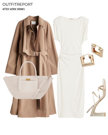 Trench coat jacket white maxi dress outfit tote handbag and gold jewellery 

#LTKitbag #LTKworkwear #LTKstyletip