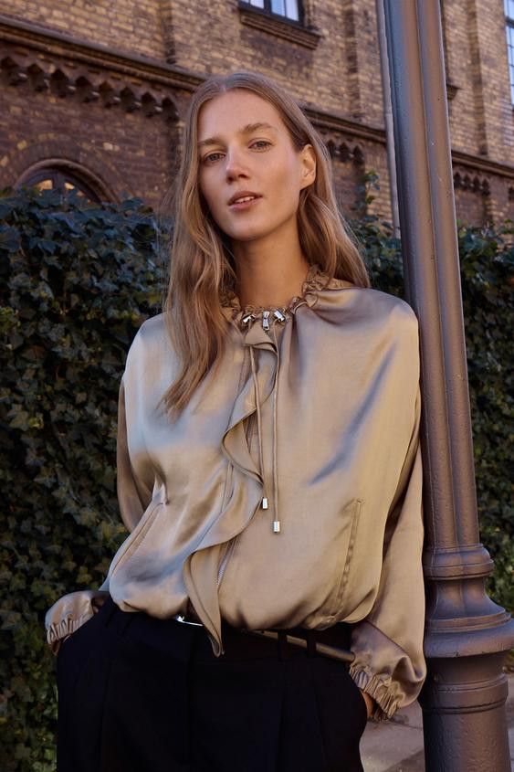 SATIN JACKET WITH RUFFLES | Zara UK