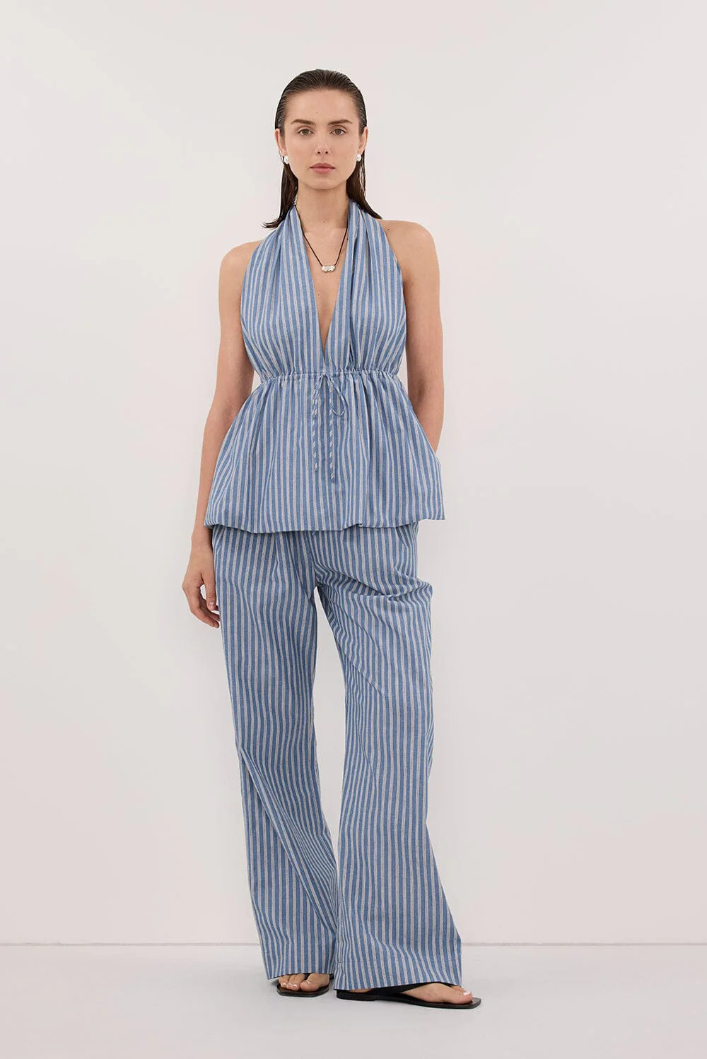 GRACIE BLUE STRIPE DRAWSTRING PANT | DISSH