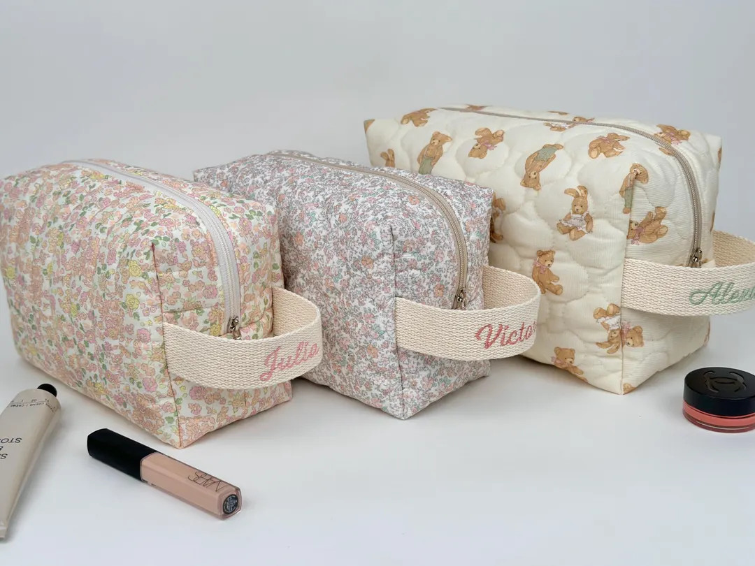 Personalized Quilted Cosmetic Bag, Custom Makeup Bag, Diaper Pouch, Floral Travel Toiletry Bag, P... | Etsy (US)