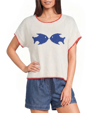 Blu Pepper Fish Short Sleeve Contrast Trim Sweater | Dillard's | Dillard's
