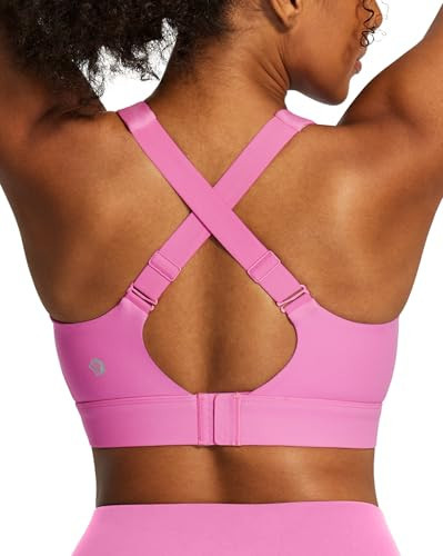 IUGA High Support Sports Bras for Women High Impact Sports Bra Adjustable Criss Cross Back Yoga Workout Bra with Molded Cup Light Pink | Amazon (US)