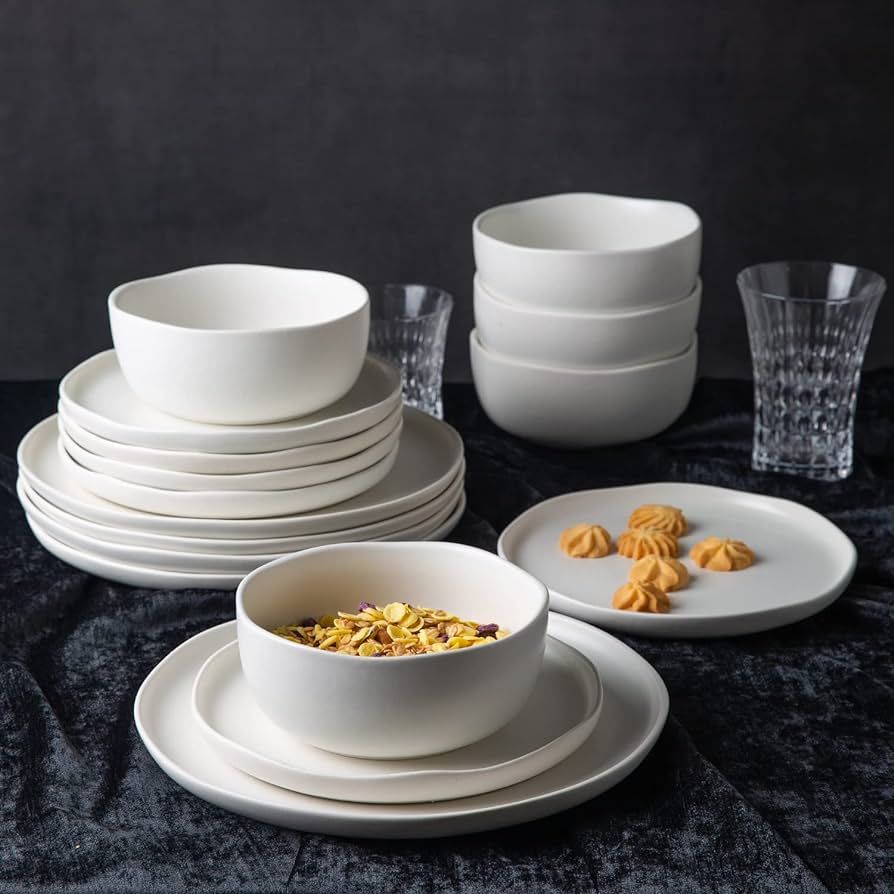 AmorArc Ceramic Dinnerware Sets, Wavy Rim Stoneware Plates and Bowls Sets, Highly Chip and Crack ... | Amazon (US)