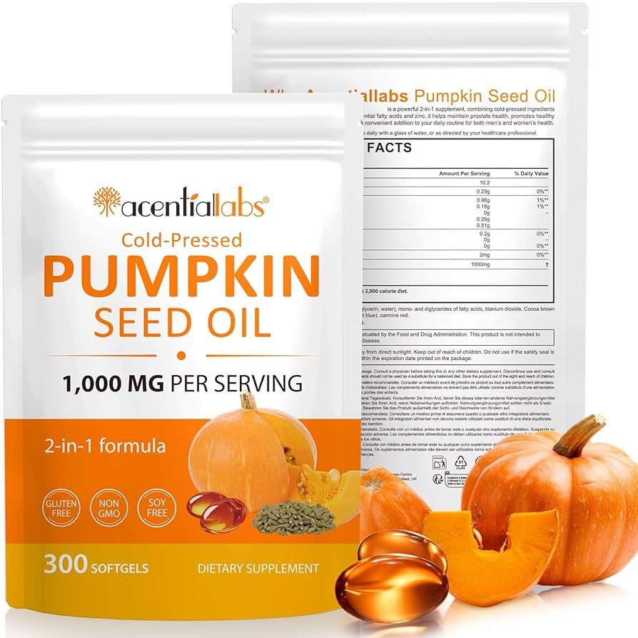 Pumpkin Seed Oil Capsules 300 Softgels Cold Pressed 2-in-1 Formula Supplement Essential Fatty Aci... | Amazon (UK)