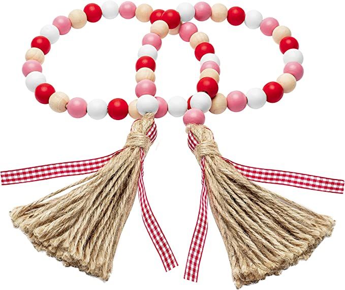 R HORSE Valentine‘s Day Wood Beads, 41 Inch Wood Bead Garland Tassel Heart Tassel Garland Farmh... | Amazon (US)