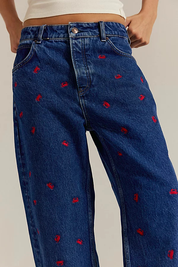Tricia Fix Deep Trance Boyfriend Embroidered Jeans | Free People (Global - UK&FR Excluded)