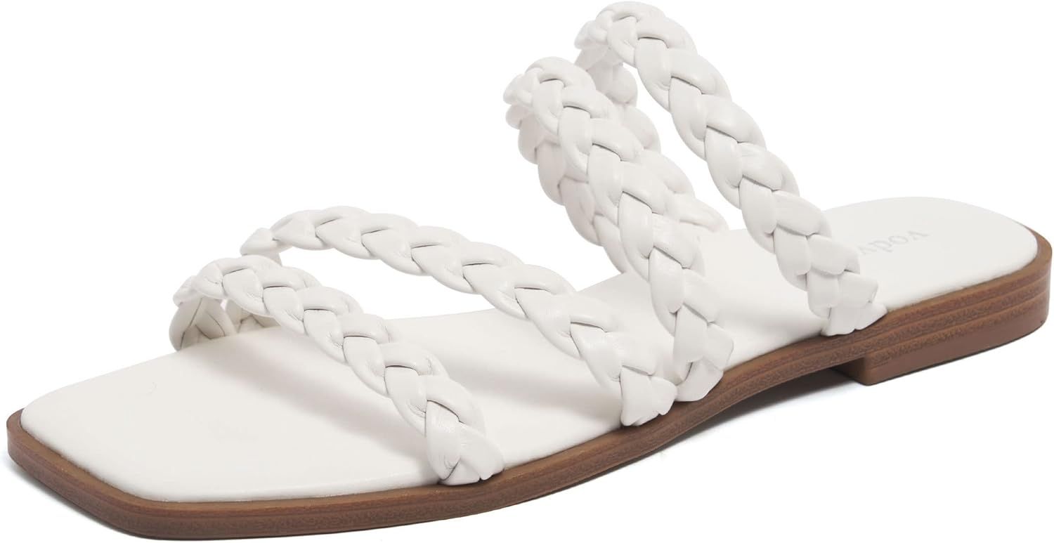 vodvob Women's Braided Flat Sandals Strappy Sandals Slip on Memory Foam Slide Sandals | Amazon (US)