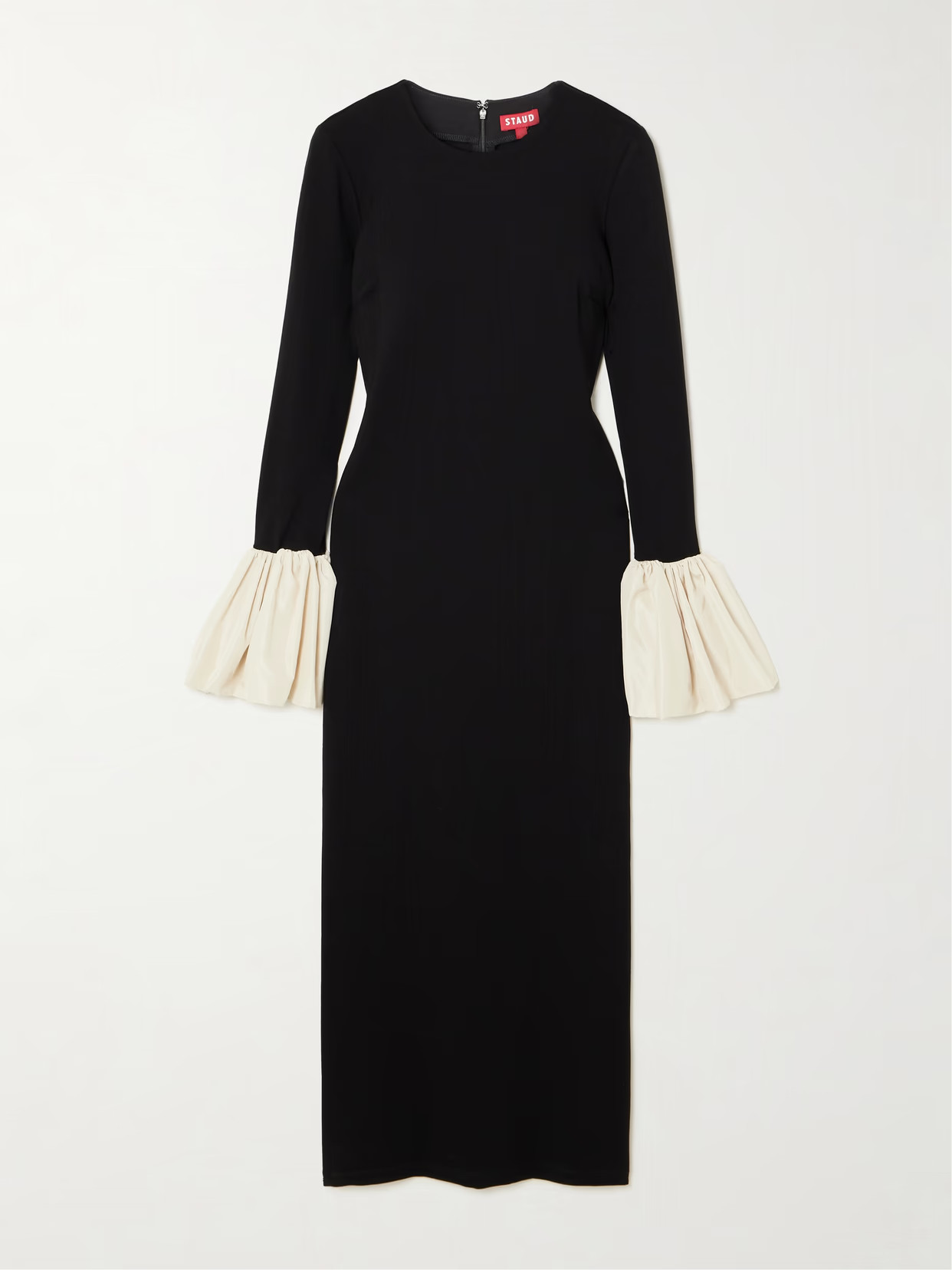 STAUD - Hawthorne Taffeta-trimmed Stretch-ponte Midi Dress - Black | NET-A-PORTER (US)