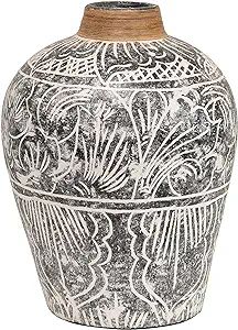 Creative Co-Op Hand-Painted Terra-cotta Vase with Banana Leaf Rim, Black & White, Truck Ship (Eac... | Amazon (US)