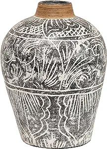 Creative Co-Op Hand-Painted Terra-cotta Vase with Banana Leaf Rim, Black & White, Truck Ship (Eac... | Amazon (US)